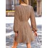 CUPSHE Women’s Plaid Fall Mini Dress V Neck Puff Sleeve Flowy A Line Ruffled Casual Dresses(Orange Plaid)