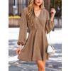 CUPSHE Women’s Plaid Fall Mini Dress V Neck Puff Sleeve Flowy A Line Ruffled Casual Dresses(Orange Plaid)