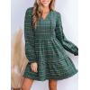 CUPSHE Women’s Plaid Fall Ruffle Mini Dress V Neck Puff Sleeve Casual Autumn Party Dresses(Green)
