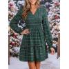 CUPSHE Women’s Plaid Fall Ruffle Mini Dress V Neck Puff Sleeve Casual Autumn Party Dresses(Green)