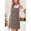 CUPSHE Women’s Plaid Overall Dress Woven Scoop Neck Sleeveless Fall Pinafore Mini Dress with Pockets(Brown)