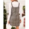 CUPSHE Women’s Plaid Overall Dress Woven Scoop Neck Sleeveless Fall Pinafore Mini Dress with Pockets(Brown)
