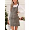 CUPSHE Women’s Plaid Overall Dress Woven Scoop Neck Sleeveless Fall Pinafore Mini Dress with Pockets(Brown)