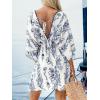 CUPSHE Women’s Plunging V Neck Backless Beach Dress Paisley Boho Blouson Sleeve Back Tie Waist Tie Mini Summer Dresses(Blue)