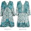 CUPSHE Women’s Plunging V Neck Backless Beach Dress Paisley Boho Blouson Sleeve Back Tie Waist Tie Mini Summer Dresses(Green Paisley)