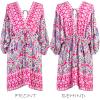 CUPSHE Women’s Plunging V Neck Backless Beach Dress Paisley Boho Blouson Sleeve Back Tie Waist Tie Mini Summer Dresses(Hot Pink)