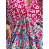 CUPSHE Women’s Plunging V Neck Backless Beach Dress Paisley Boho Blouson Sleeve Back Tie Waist Tie Mini Summer Dresses(Hot Pink)