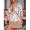 CUPSHE Women’s Plunging V Neck Backless Beach Dress Paisley Boho Blouson Sleeve Back Tie Waist Tie Mini Summer Dresses(Orange Floral)