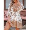 CUPSHE Women’s Plunging V Neck Backless Beach Dress Paisley Boho Blouson Sleeve Back Tie Waist Tie Mini Summer Dresses(Orange Floral)