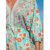 CUPSHE Women’s Plunging V Neck Backless Beach Dress Paisley Boho Blouson Sleeve Back Tie Waist Tie Mini Summer Dresses(Teal)