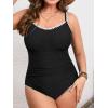 CUPSHE Women’s Plus Size One Piece Swimsuit Curvy Shell Stitched Bathing Suit Tummy Control Ruched Scoop Neck Swimwear(Black)