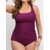 CUPSHE Women’s Plus Size Tankini Sets Scoop Neck Two Piece Swimsuits Crisscross Back Strappy Adjustable(Fuchsia Red)