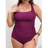 CUPSHE Women’s Plus Size Tankini Sets Scoop Neck Two Piece Swimsuits Crisscross Back Strappy Adjustable(Fuchsia Red)