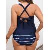 CUPSHE Women’s Plus Size Tankini Sets Scoop Neck Two Piece Swimsuits Crisscross Back Strappy Adjustable(Navy Blue/Tie Dye)