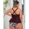 CUPSHE Women’s Plus Size Tankini Sets V Neck Two Piece Swimsuits Adjustable Wide Straps Mid Rise Self Tied(Purple/Floral)