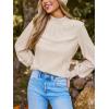 CUPSHE Womens Puff Long Sleeve Eyelet Embroidered Mock Neck Work Casual Blouse Shirts(Beige)