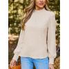 CUPSHE Womens Puff Long Sleeve Eyelet Embroidered Mock Neck Work Casual Blouse Shirts(Beige)