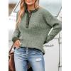 CUPSHE Women’s Ribbed Knit Sweaters Drop Long Sleeve Henley Button Oversized Casual Pullover Sweater Tops(Green)