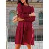 CUPSHE Women’s Round Neck Emerald Green Smocked Long Sleeve Mini Dress Ruffled Hem Casual A Line Short Dress(Burgundy)