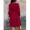 CUPSHE Women’s Round Neck Emerald Green Smocked Long Sleeve Mini Dress Ruffled Hem Casual A Line Short Dress(Burgundy)