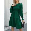CUPSHE Women’s Round Neck Emerald Green Smocked Long Sleeve Mini Dress Ruffled Hem Casual A Line Short Dress(Emerald Green)