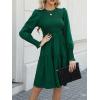 CUPSHE Women’s Round Neck Emerald Green Smocked Long Sleeve Mini Dress Ruffled Hem Casual A Line Short Dress(Emerald Green)