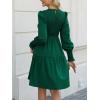 CUPSHE Women’s Round Neck Emerald Green Smocked Long Sleeve Mini Dress Ruffled Hem Casual A Line Short Dress(Emerald Green)