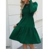 CUPSHE Women’s Round Neck Emerald Green Smocked Long Sleeve Mini Dress Ruffled Hem Casual A Line Short Dress(Emerald Green)
