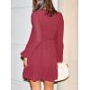 CUPSHE Women’s Ruffle Mini Fall Dress Crew Neck Long Lantern Sleeve Smocked Bodice Elasticized Waist Casual Dresses(Red)