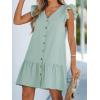 CUPSHE Women’s Ruffled Trim Button-Front Mini Dress Sleeveless Mini Dresses Casual Summer(Green)