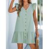 CUPSHE Women’s Ruffled Trim Button-Front Mini Dress Sleeveless Mini Dresses Casual Summer(Green)