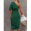 CUPSHE Women’s Satin Dress Backless One Shoulder Short Sleeves Midi High Low Hem Cocktail Party Dress(Emerald Green)