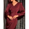 CUPSHE Women’s Satin Long Sleeve Midi Dress V Neck Wrap Elegant Cocktail Party Work Dresses(Red)