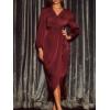 CUPSHE Women’s Satin Long Sleeve Midi Dress V Neck Wrap Elegant Cocktail Party Work Dresses(Red)