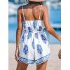 CUPSHE Women’s Sexy Sleeveless Wrap V-neck Tie Waist Wide Legs Floral Print Rompers(Blue)