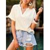 CUPSHE Women’s Short Sleeve Shirts V Neck Knit Tops Dressy Business Casual Blouses Beach Vacation Outfits(Beige)