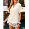CUPSHE Women’s Short Sleeve Shirts V Neck Knit Tops Dressy Business Casual Blouses Beach Vacation Outfits(Beige)