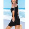 CUPSHE Women’s Sleeveless Knit Mini Dress Slim Fit Asymmetric Neck Vacation Beach Cover Up Dresses(Black)