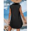 CUPSHE Womens Sleeveless Swimsuit Coverup Cotton Collared V Neck Beach Cover Ups Summer Mini Dress(Black)