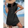 CUPSHE Womens Sleeveless Swimsuit Coverup Cotton Collared V Neck Beach Cover Ups Summer Mini Dress(Black)
