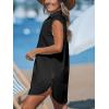 CUPSHE Womens Sleeveless Swimsuit Coverup Cotton Collared V Neck Beach Cover Ups Summer Mini Dress(Black)