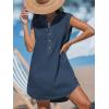 CUPSHE Womens Sleeveless Swimsuit Coverup Cotton Collared V Neck Beach Cover Ups Summer Mini Dress(Navy Blue)