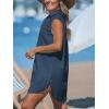 CUPSHE Womens Sleeveless Swimsuit Coverup Cotton Collared V Neck Beach Cover Ups Summer Mini Dress(Navy Blue)