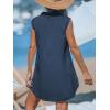 CUPSHE Womens Sleeveless Swimsuit Coverup Cotton Collared V Neck Beach Cover Ups Summer Mini Dress(Navy Blue)