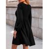 CUPSHE Womens Smocked Mini Dress Round Neck Long Sleeves Fall Casual Ruffle Dress(Black)