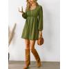 CUPSHE Womens Smocked Mini Dress Round Neck Long Sleeves Fall Casual Ruffle Dress(Green)