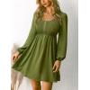 CUPSHE Womens Smocked Mini Dress Round Neck Long Sleeves Fall Casual Ruffle Dress(Green)