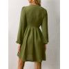 CUPSHE Womens Smocked Mini Dress Round Neck Long Sleeves Fall Casual Ruffle Dress(Green)