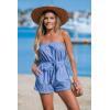 CUPSHE Women’s Strapless Short Rompers One Piece High-Waist Jumpsuit Blue and White Stripes(Blue)