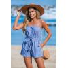 CUPSHE Women’s Strapless Short Rompers One Piece High-Waist Jumpsuit Blue and White Stripes(Blue)
